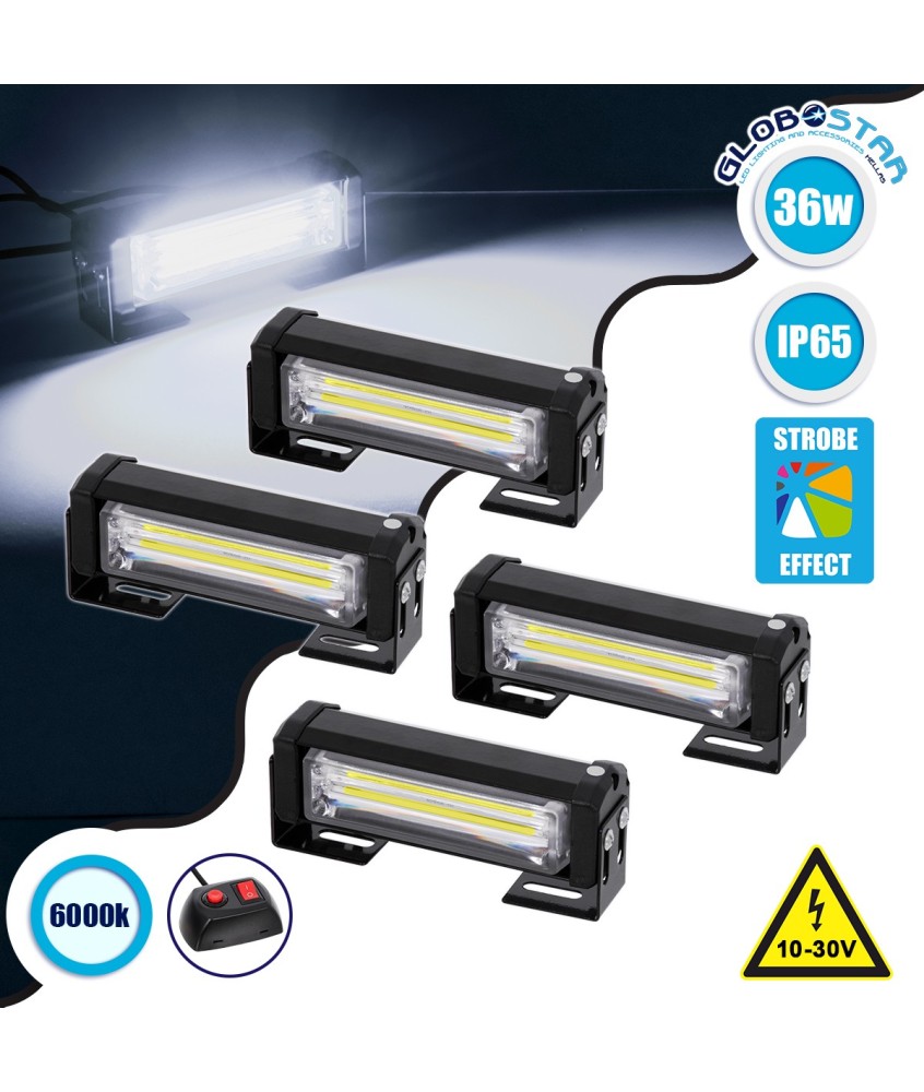 GloboStar® 85034 PRO Series ΣΕΤ 4 x Μπάρες Σήμανσης Οχήματος Ασθενοφόρου για Αυτοκίνητα & Φορτηγά 13 Προγραμμάτων Φωτισμού LED CREE CXB COB 36W DC 10-30V Αδιάβροχο IP65 Ψυχρό Λευκό 6000K